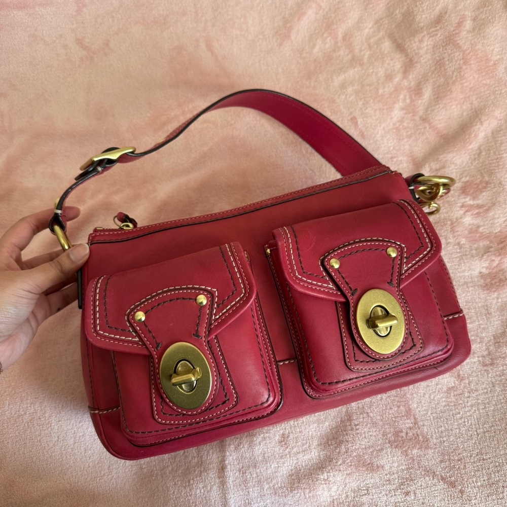 Coach legacy turnlock Shoulder Bag red raspberry color rare!